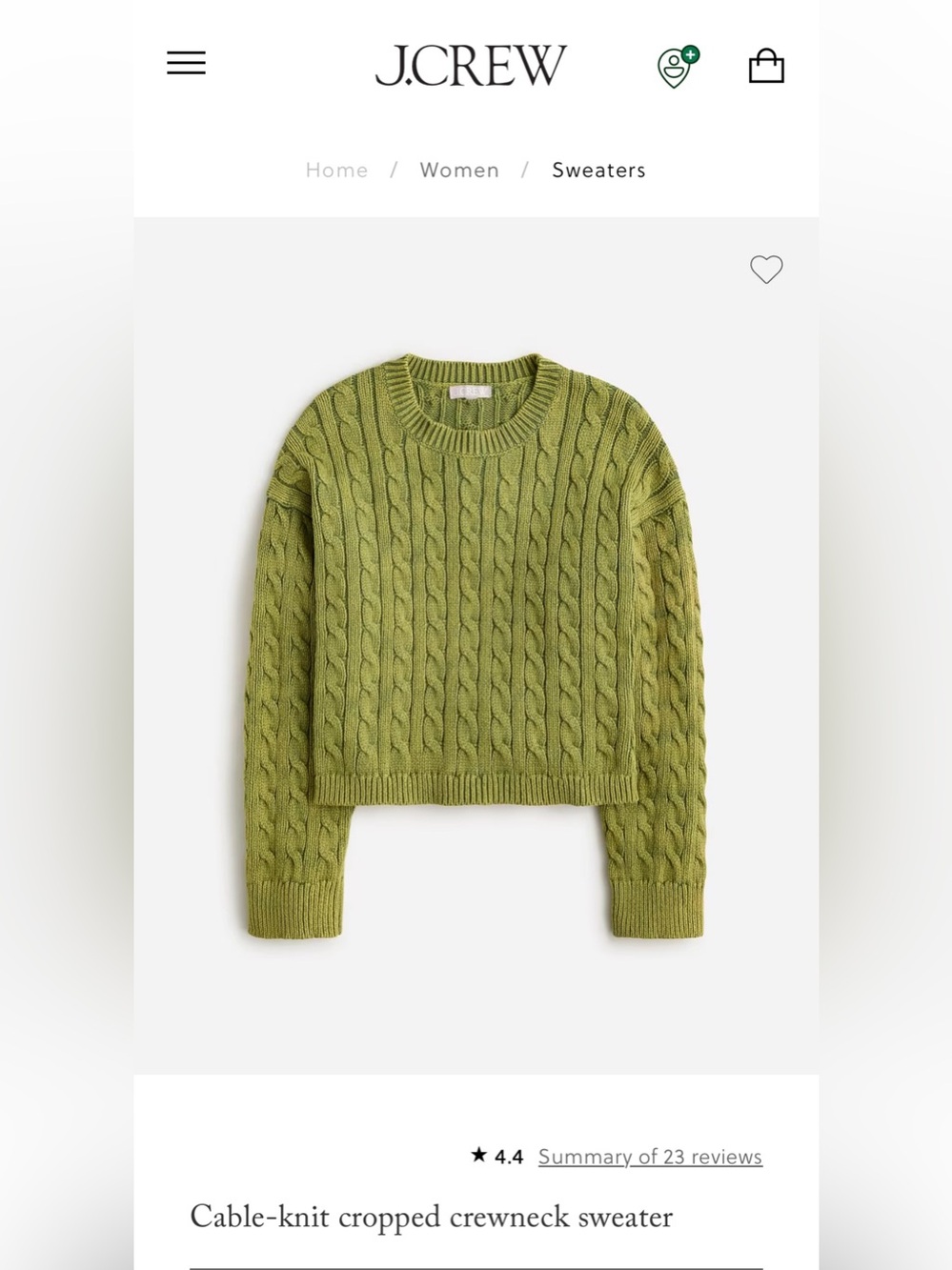 J.Crew Olive Cable-Knit Crewneck Sweater - size small